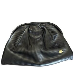 Vintage Bagheera Black leather Clutch with Gold Accent - made in Italy